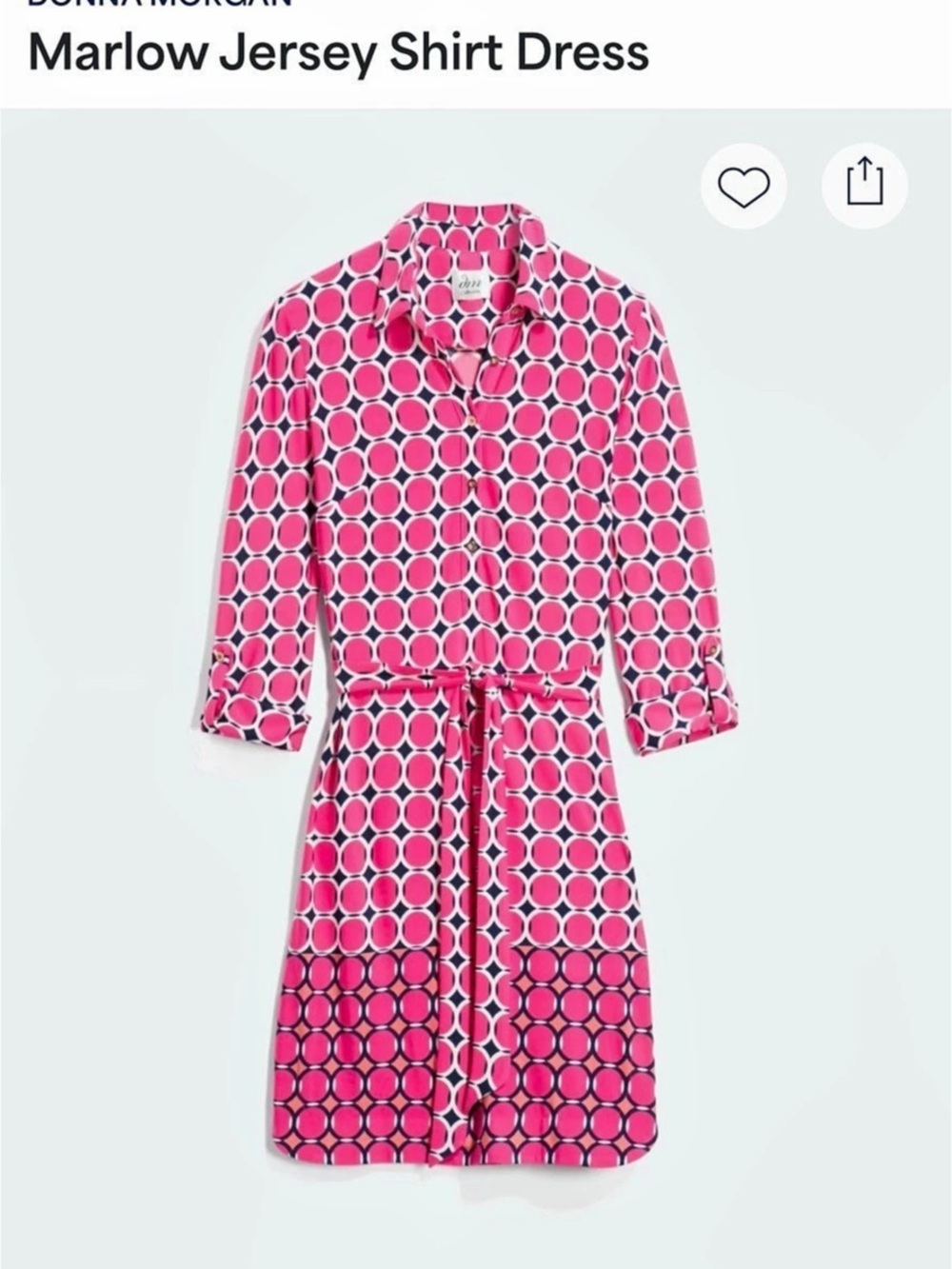 JM Collection Marlow Jersey Shirt Dress Geometric Midi Dress Pink & Navy Size 6